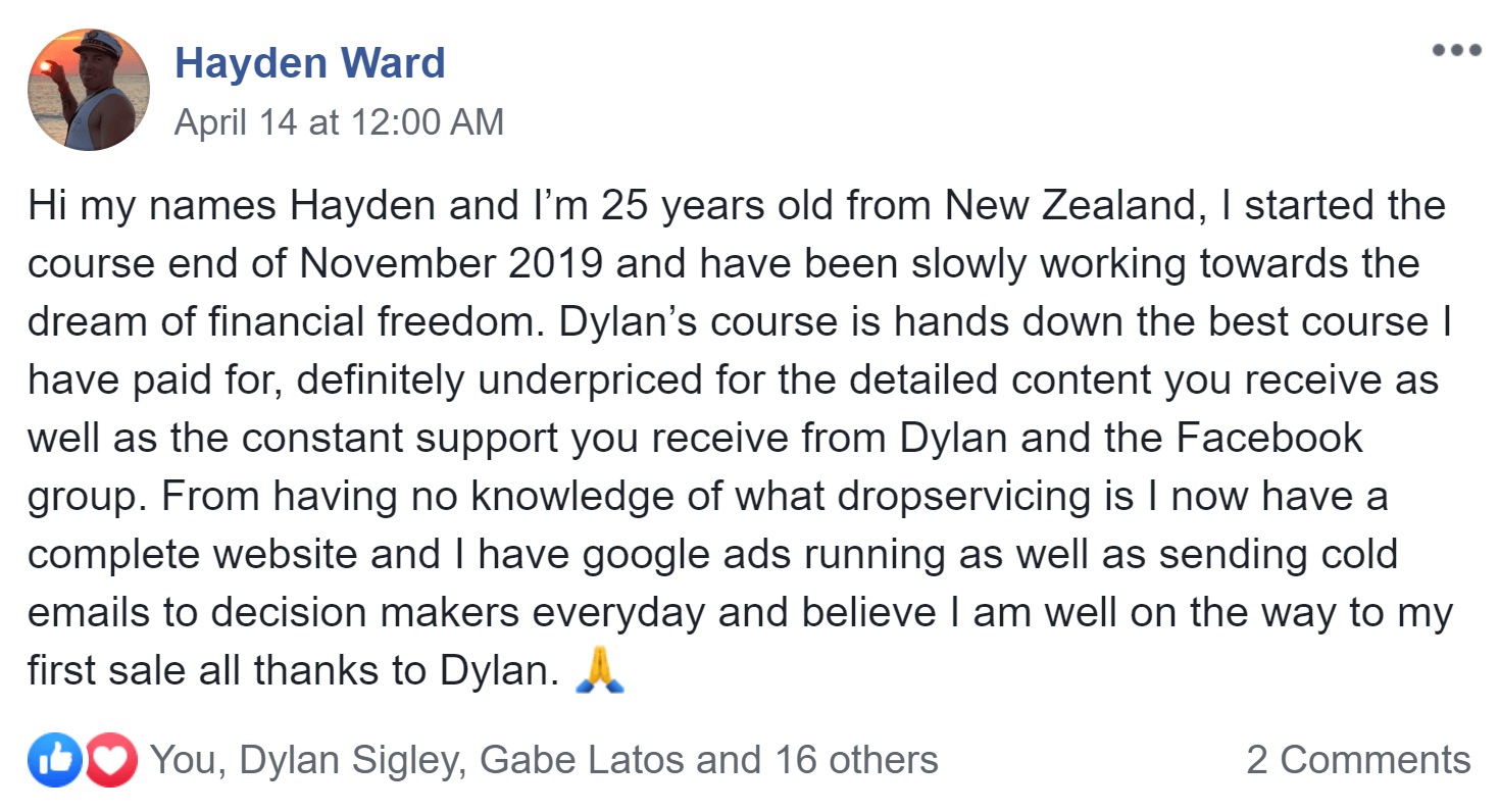 Hayden's review of the Dylan Sigley course